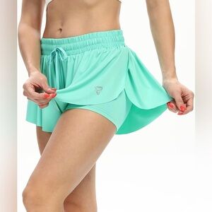 Luogongzi Women's 2 in 1 Flowy Running Shorts Gym Yoga Shorts Green Size XL